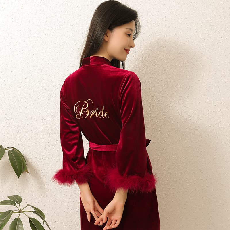 Bride Morning Robe Women's Bathrobe Wedding Makeup Bridesmaid Kimono Korean Velvet Feather Robe
