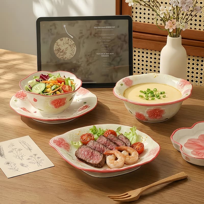 ins style underglaze color ceramic dishes and tableware set bowls and plates home light luxury small fresh rice bowls housewarming gift