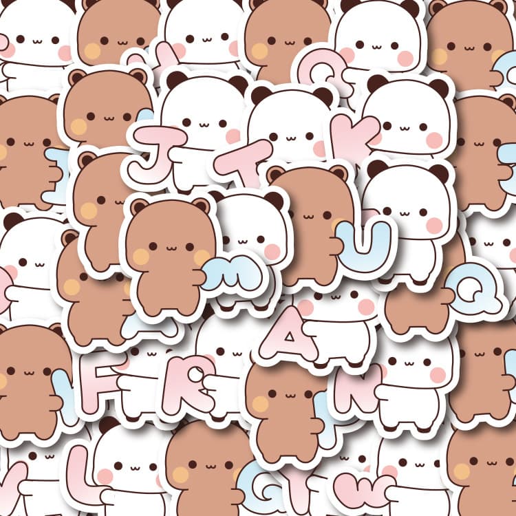 100 pieces of one or two bobu letters love head stickers cute cartoon couple stickers desktop mobile phone case diy material