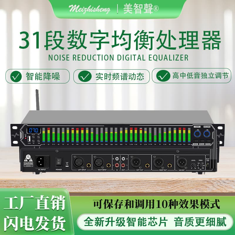 Professional 31-Band Digital Equalizer for Home KTV, Stage, Bar Audio EQ Tuner Noise Reduction Audio Regulator