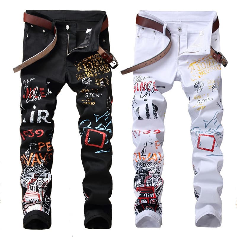 European and American Denim Jeans Men Export Stretch Denim Casual Pants Printed Straight Leg Jeans Men One Piece Start 5601