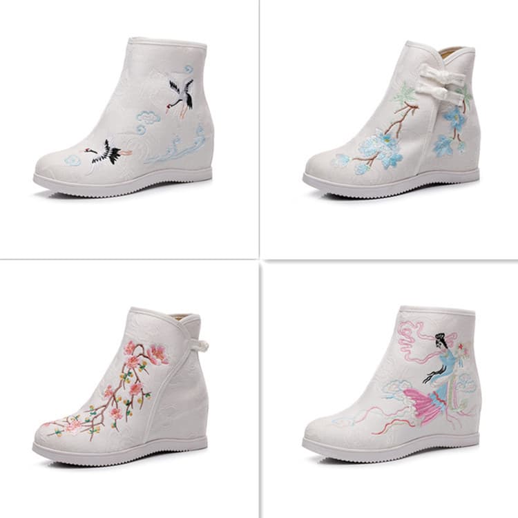 Hibiscus, Cloud Crane, Awaiting Snow, Fairy, Ethnic Embroidered Shoes, Height Increasing Ancient Style Hanfu Women Student Boots