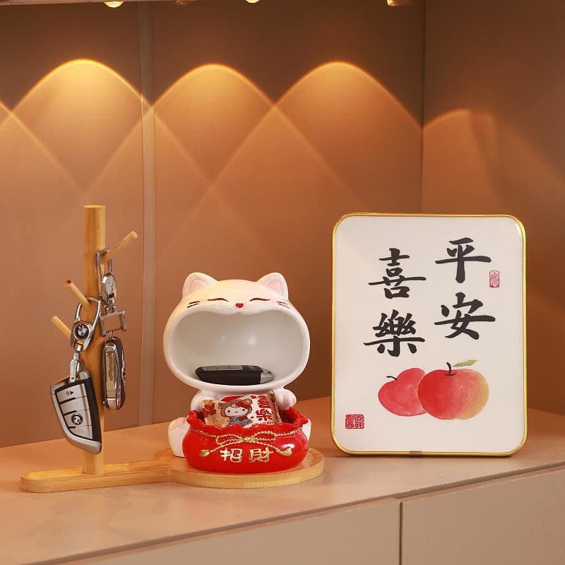 Dark Green Cat Home Decorative Tray Cat Figurine Entryway Tabletop Decor Home Accessories