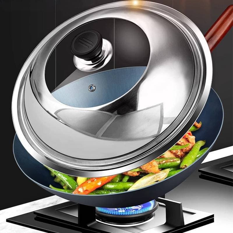 Wok Lid, Stainless Steel 32cm Universal Cover for Home Use Frying Pans, Iron Pot Glass Lid 34-inch with Handle