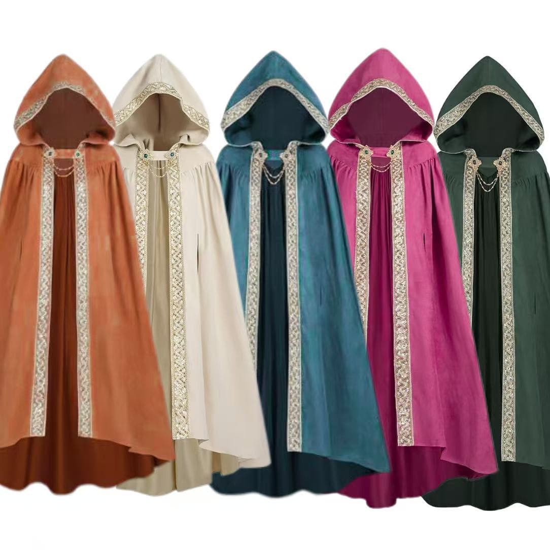 European and American Retro Wide Lace Long Hooded Cape with Tie, Medieval Church Style Halloween Party Costume