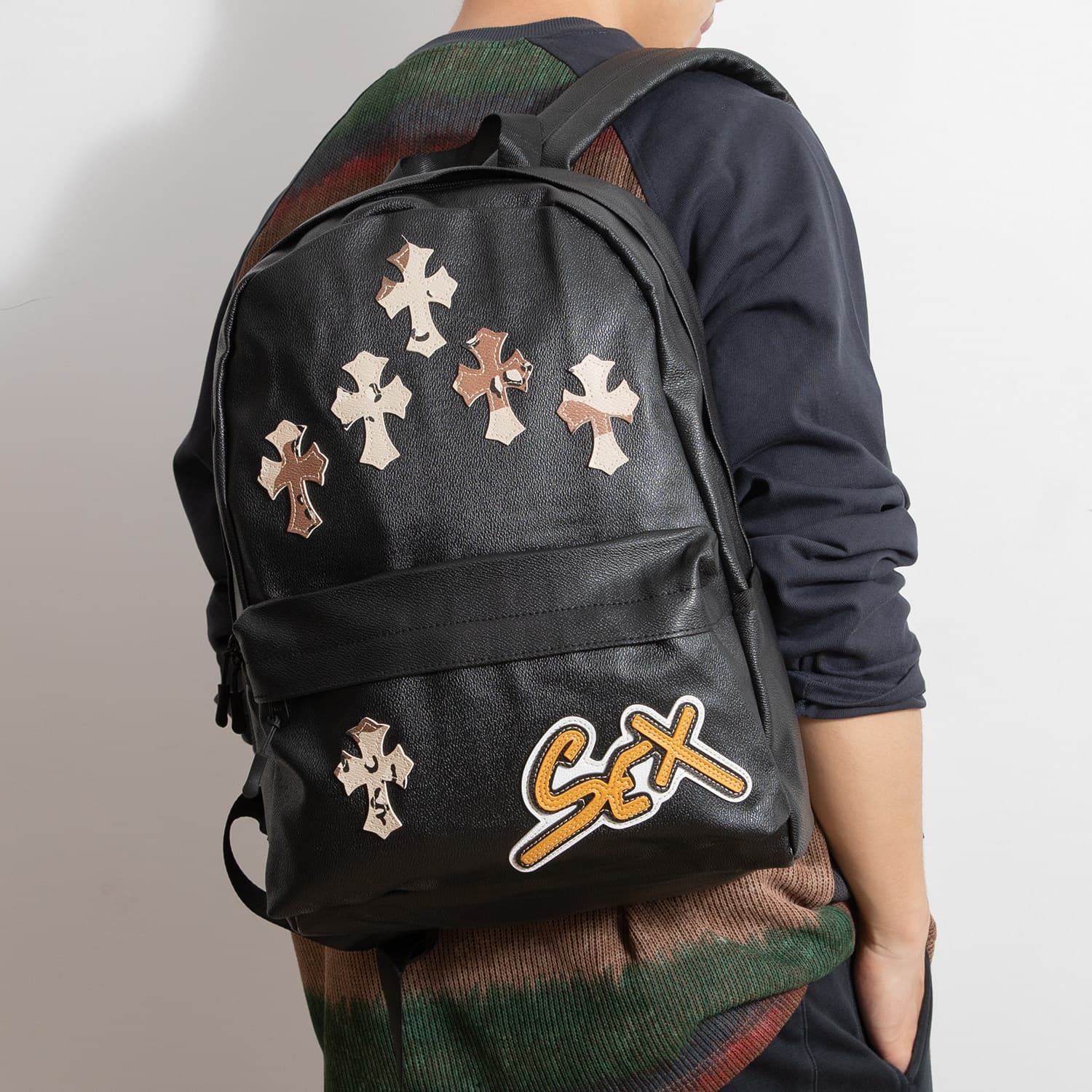 Trendy Cross Backpack Unisex Large Capacity Personality Backpack PU Leather Campus Versatile Laptop Bag