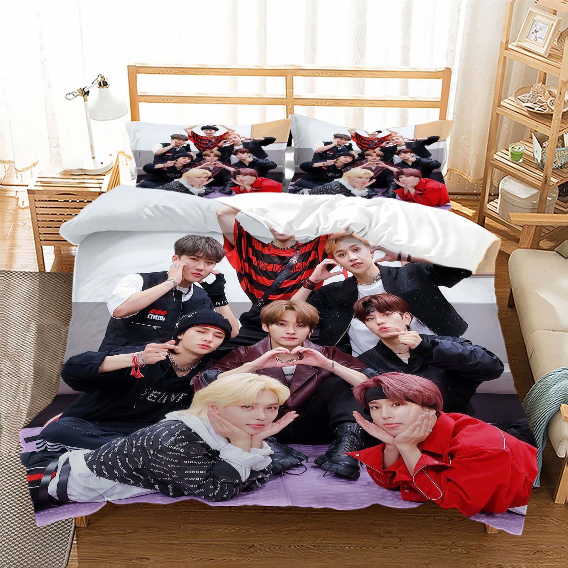 【Custom】Amazon Cross-Border Bedding Three-Piece Set Stray Kids Boy Band Digital Print Duvet Cover