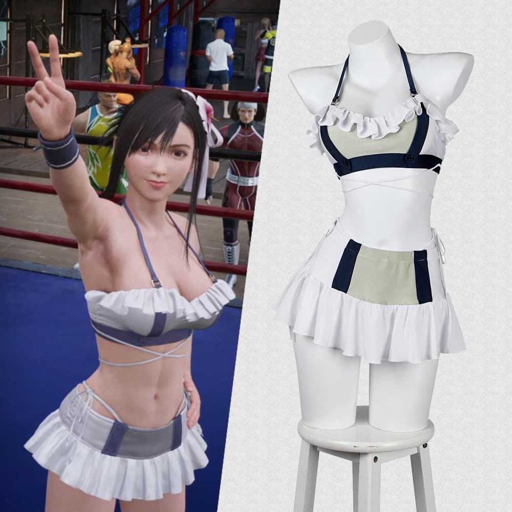 FF7 Final Fantasy 7: Reborn Cosplay Tifa Lockhart White Swimsuit Cos Female
