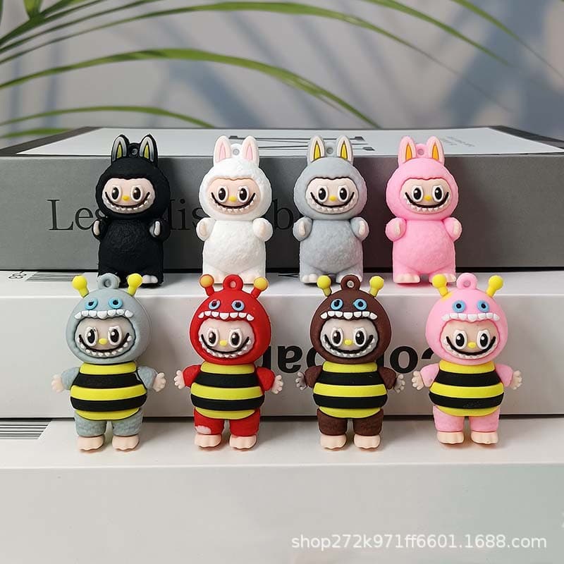 New Cross-Border Labubu Keychain 3D Figure Cartoon Little Bee Little Dinosaur Labubu Backpack Pendant