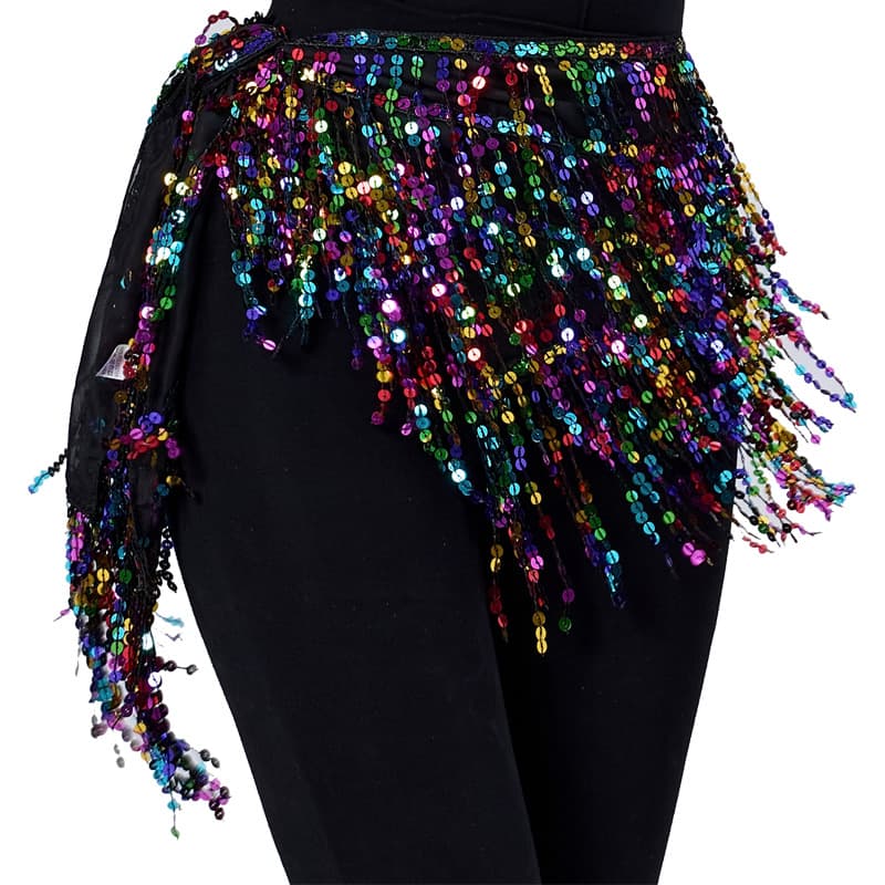 TikTok trending belly dance style, new sequined tassel waist chain, bohemian hip scarf skirt, street dance, encrypted jazz dance waist scarf