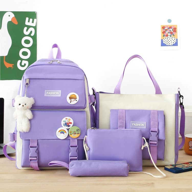2026 New Style Ins Backpack for Girls Harajuku Style Large Capacity Middle and High School Student Four-Piece Set Double Shoulder Bag Outdoor Backpack