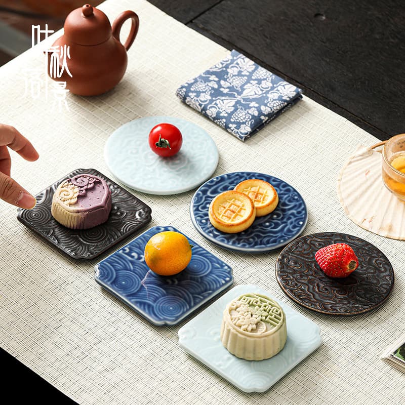 Chinese Style Tea Time Dessert Plate Tea Room Snack Dish Home Use Sweet Treats Tea Cup Mat Fruit Plate Cake Mooncake Display