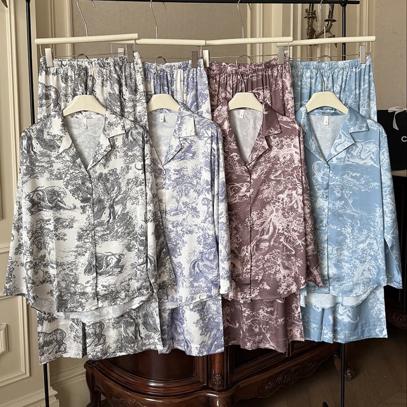Russian European Version Jungle Pajamas Women Long Sleeve Wide Leg Premium Loungewear Set Export Pajama
