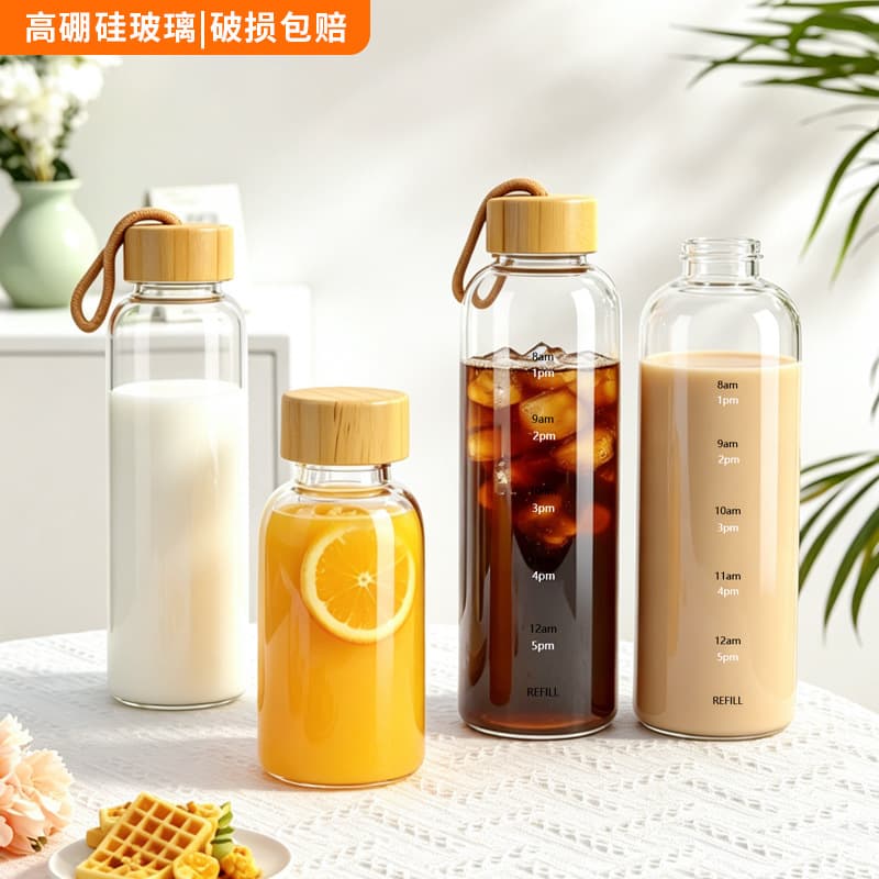 High borosilicate glass time scale water cup with handle, heat-resistant shaker cup, girl student gift advertising cup