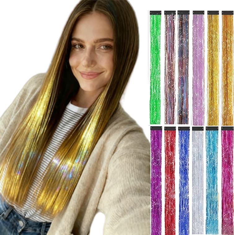 Factory Direct Sales Tinsel Hair, Laser Silk Bb Clips, Colorful Tinsel Hair Pieces, Hair Glitter Strands