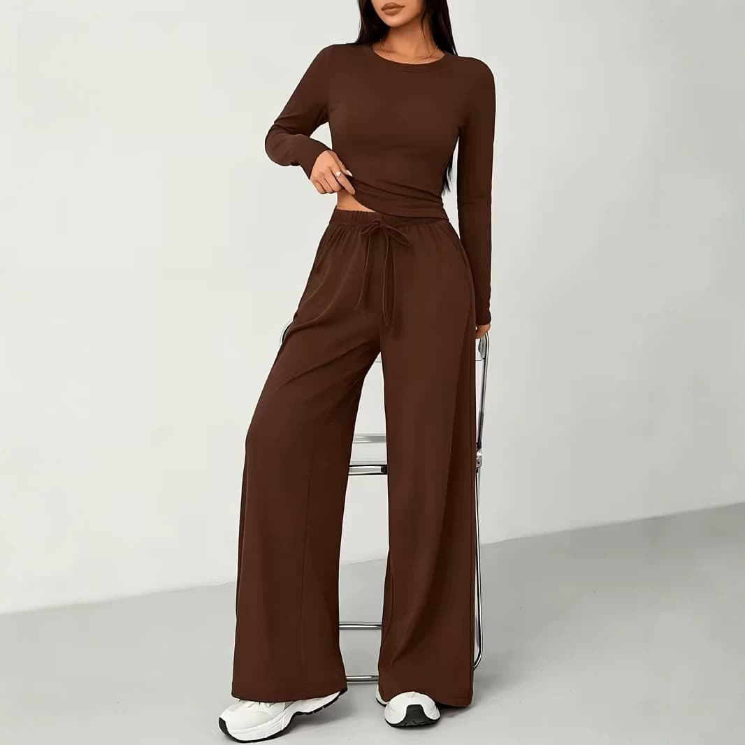 Amazon 2026 New European and American Cross-Border Fashion Casual Suit Sports Yoga Autumn and Winter Solid Color Round Neck Long Sleeve Women