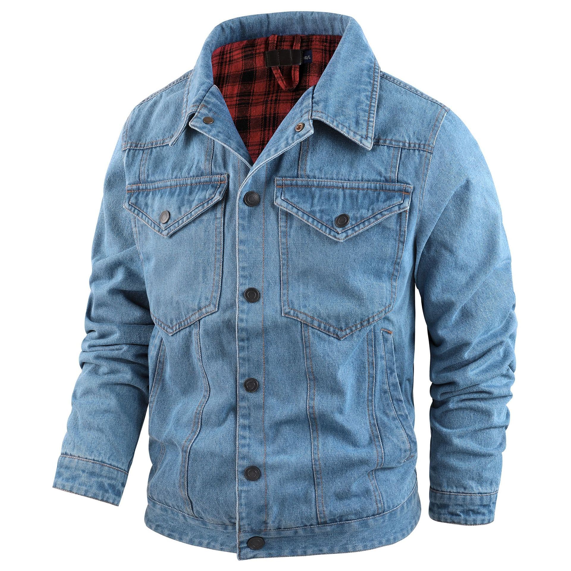 Cross-border US Size Men's Plus Size Western Plaid Flannel Casual Jacket, European and American Trucker Denim Jacket