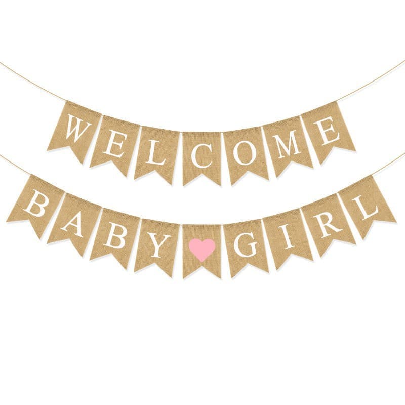 Welcome Baby Girl Burlap Swallowtail Bunting Party Decoration Garland Flag