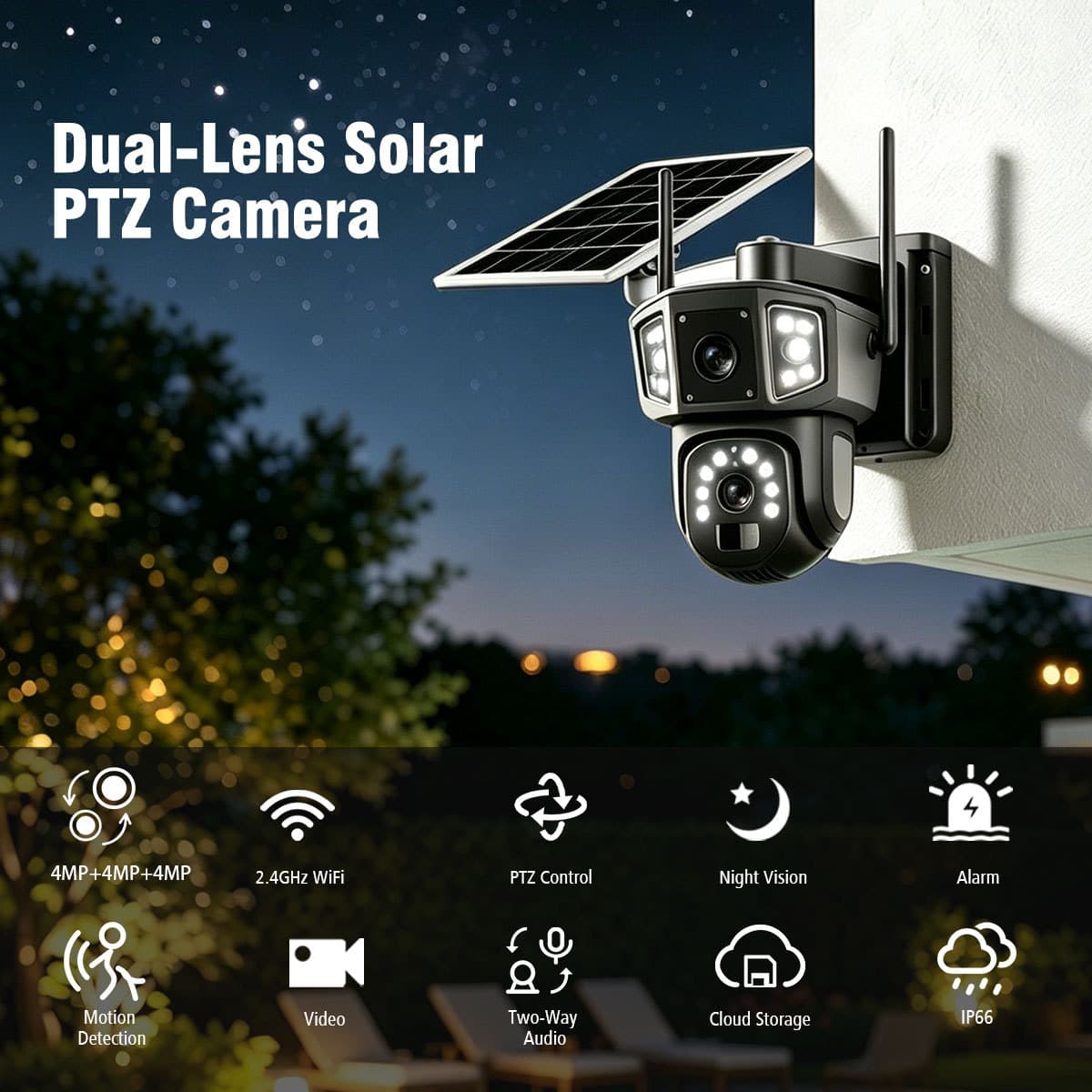 HD Gun-Ball Linkage Solar Camera Low Power Consumption 360 Panoramic Dual Lens Surveillance Camera QL18 4G W