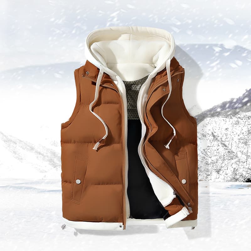Down Vest Unisex Loose Versatile Fashion Thickened Sleeveless Jacket Stand Collar Hooded Vest Outer Wear Waistcoat