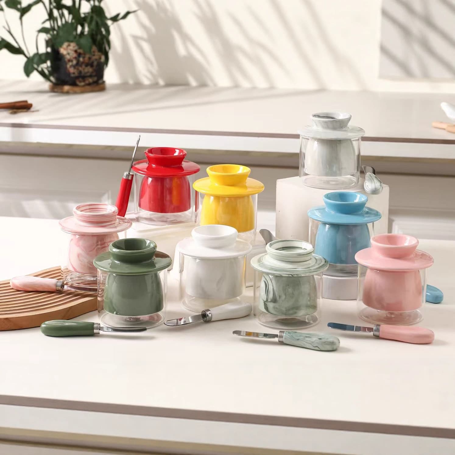 Cross-border Ceramic Butter Dish with Water Seal and Lid, Creative Western-style Butter Container