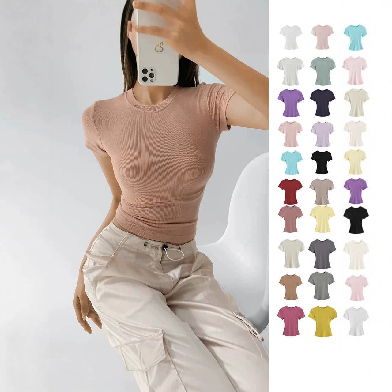 Cross-border Amazon Export Women's T-Shirt Crop Top Women's Short-Sleeved Shirt