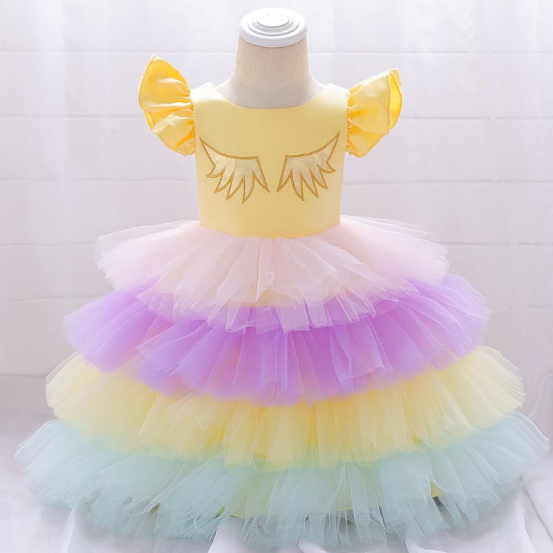 Baby Unicorn Princess Dress Puffy Sleeve Skirt Cake Tulle Gown Baby Girl's Birthday Party Dress Spring Autumn Summer Winter