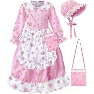 Amazon Girls Pioneer Costume Floral Colonial Prairie Dress for Kids with Apron and Bonnet