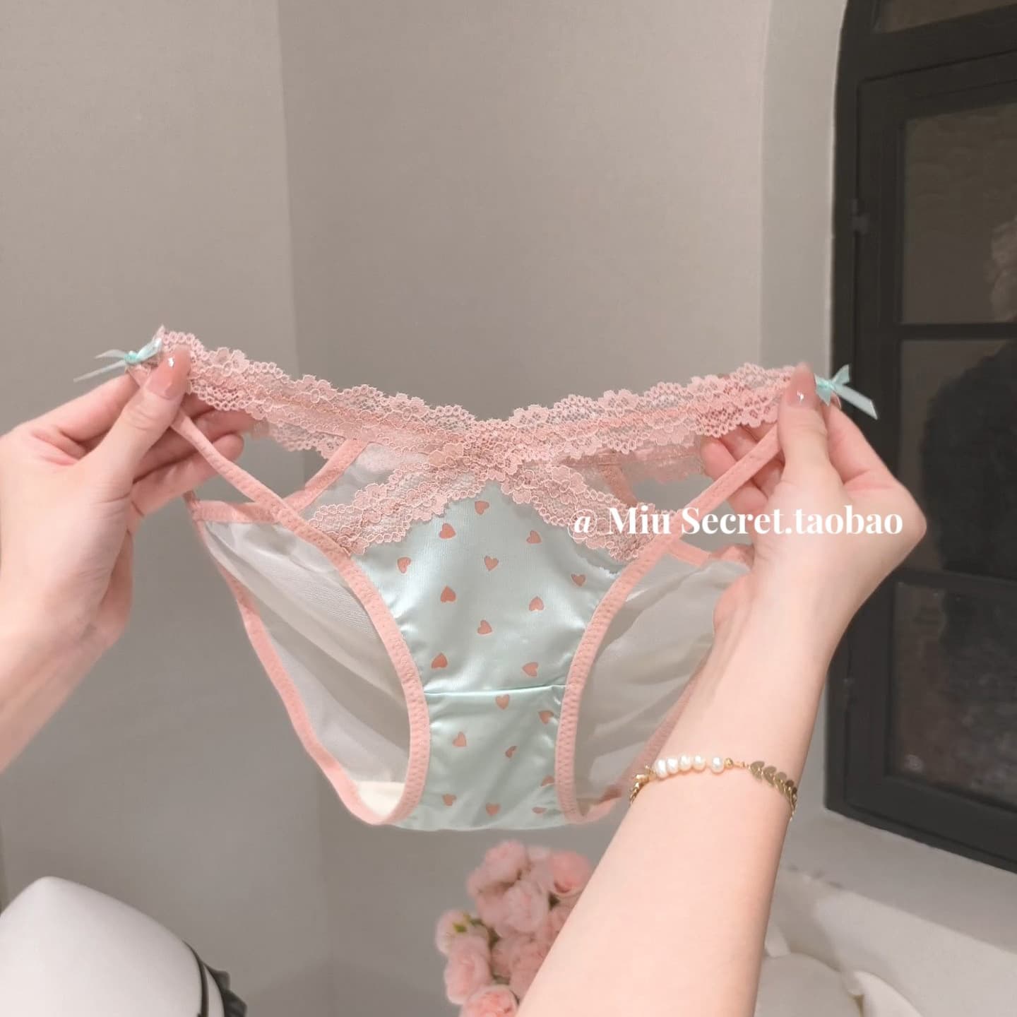 Pure Desire Little Enchantress~Sexy Leopard Print Lace Satin Panties Women's Hollow Cross Thin Strap Briefs Women's Cross-border