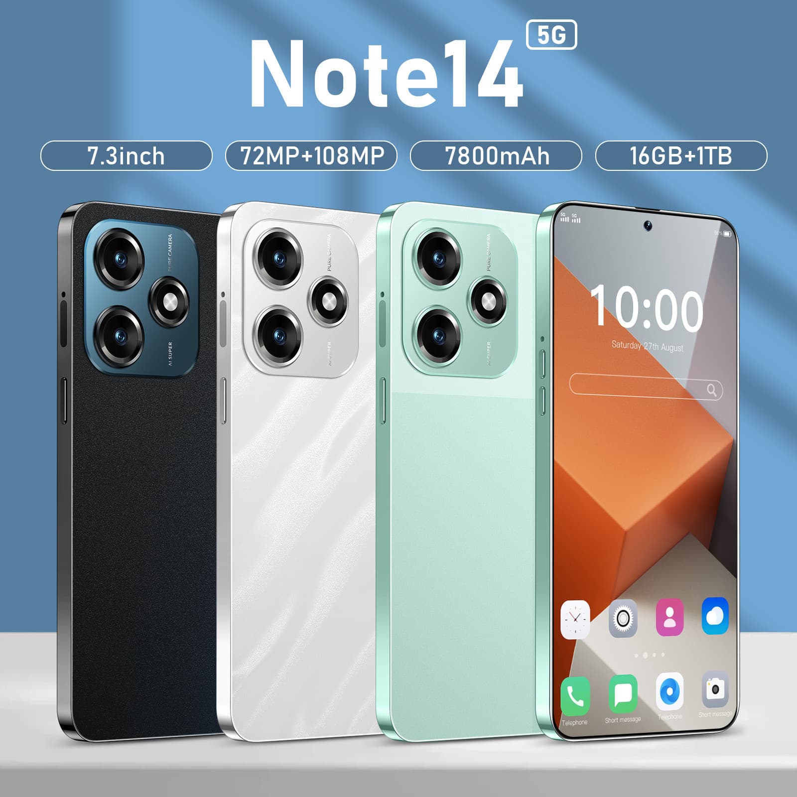 Cross-Border New Model Note14 7.3 Large Screen 16+1TB Smart Foreign Trade Mobile Phone Direct Sales from the Source Manufacturer at Wholesale Price