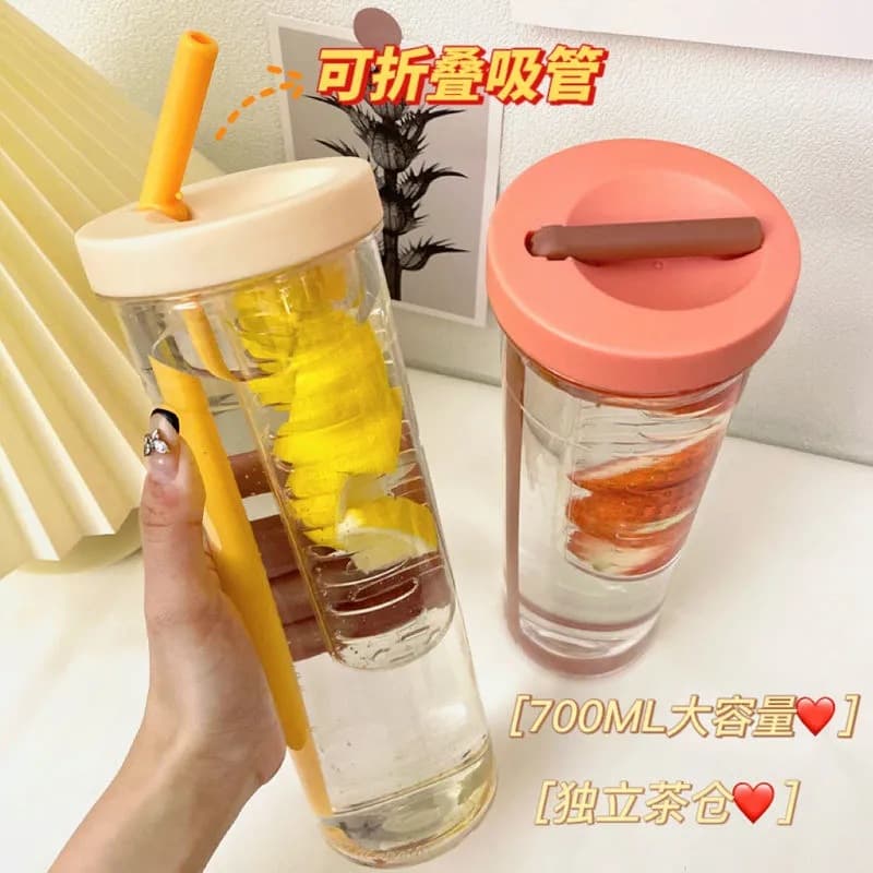 Ins Style High-Value Large-Capacity Straw Cup for Female Students, Drop-Resistant, Viral Internet Celebrity Best-Seller, Durable Portable Floral Tea Water Cup