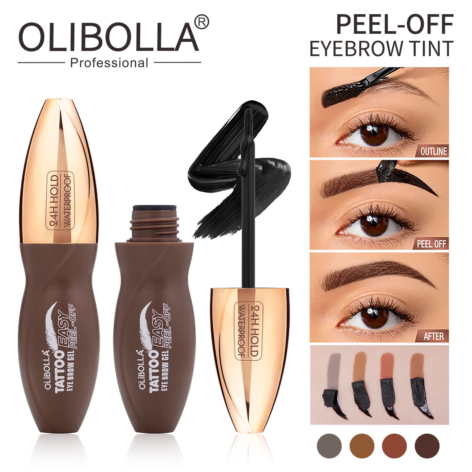 OLIBOLLA Four-Color Peel-Off Eyebrow Tint Semi-Permanent Eyebrow Gel Makeup Artist Professional Peel-Off Design Eyebrow Gel