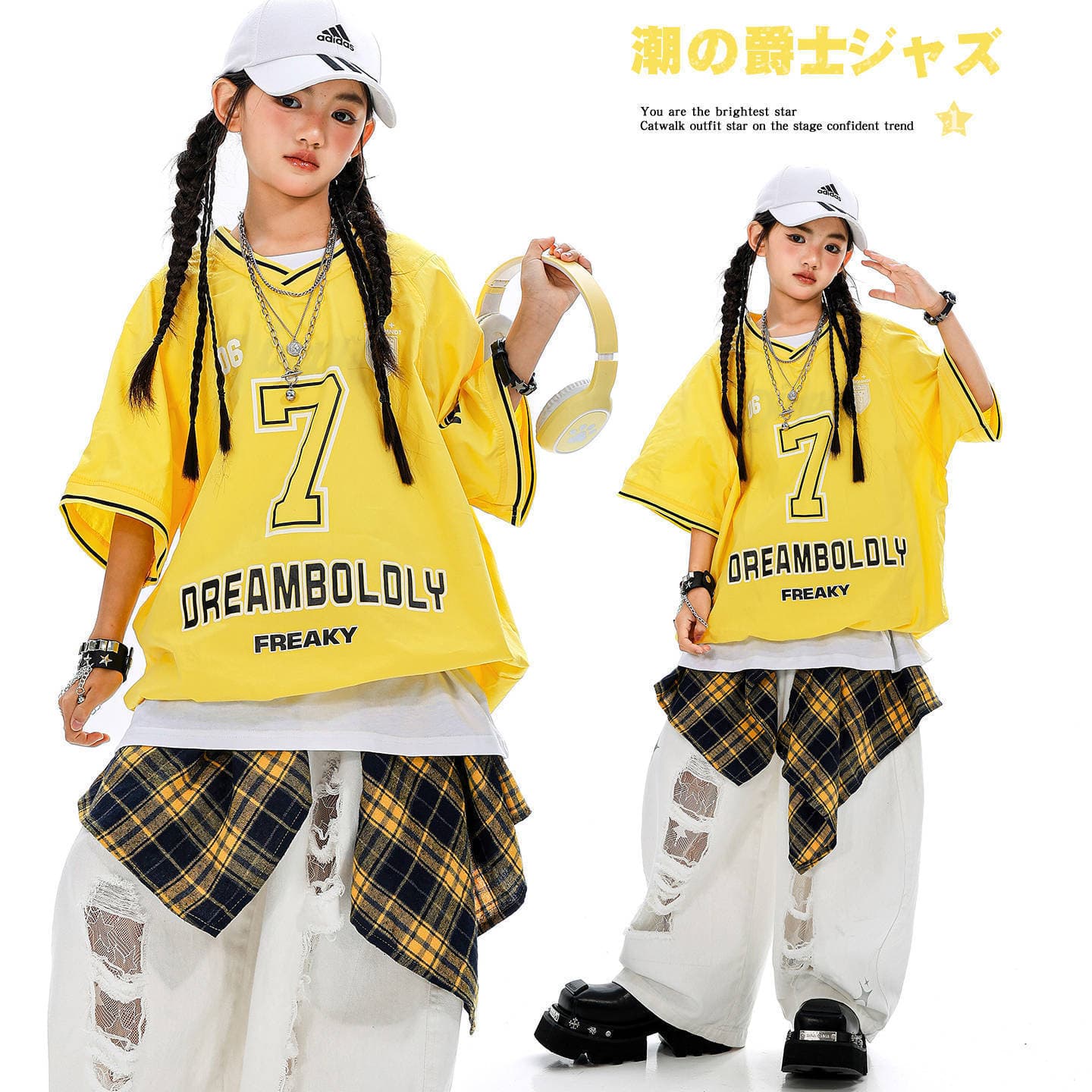 Jazz dance clothing girls loose short-sleeved suit girls children hiphop performance hip-hop children's trendy clothing men