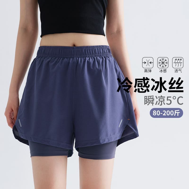 2-in-1 Quick-Dry Running Shorts for Women Summer Quick-Dry Shorts Fake Two-Layer Fitness Pants Breathable Training Outdoor Sports Shorts