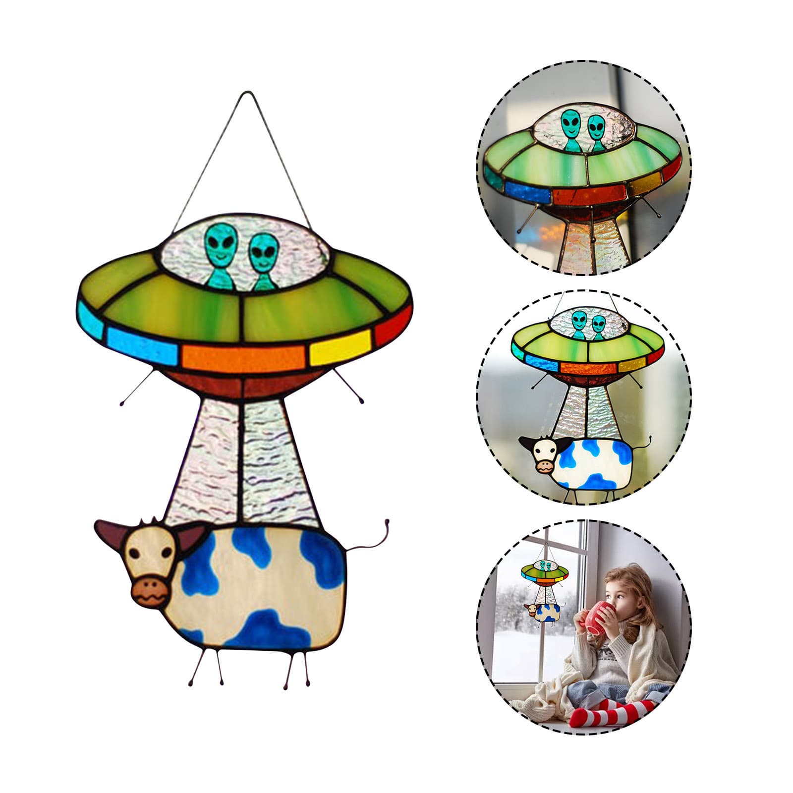 European and American Creative UFO Alien Cow Pendant Decoration Home Garden Decoration Outdoor Hanging Ornament In Stock