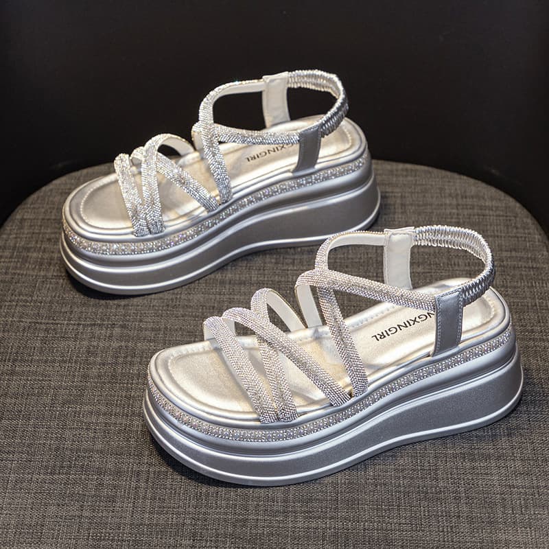 Women's Roman Sandals, 2026 Summer New Style, Rhinestone Fashionable Versatile Platform Height-Increasing Casual Sandals for Petite Figures