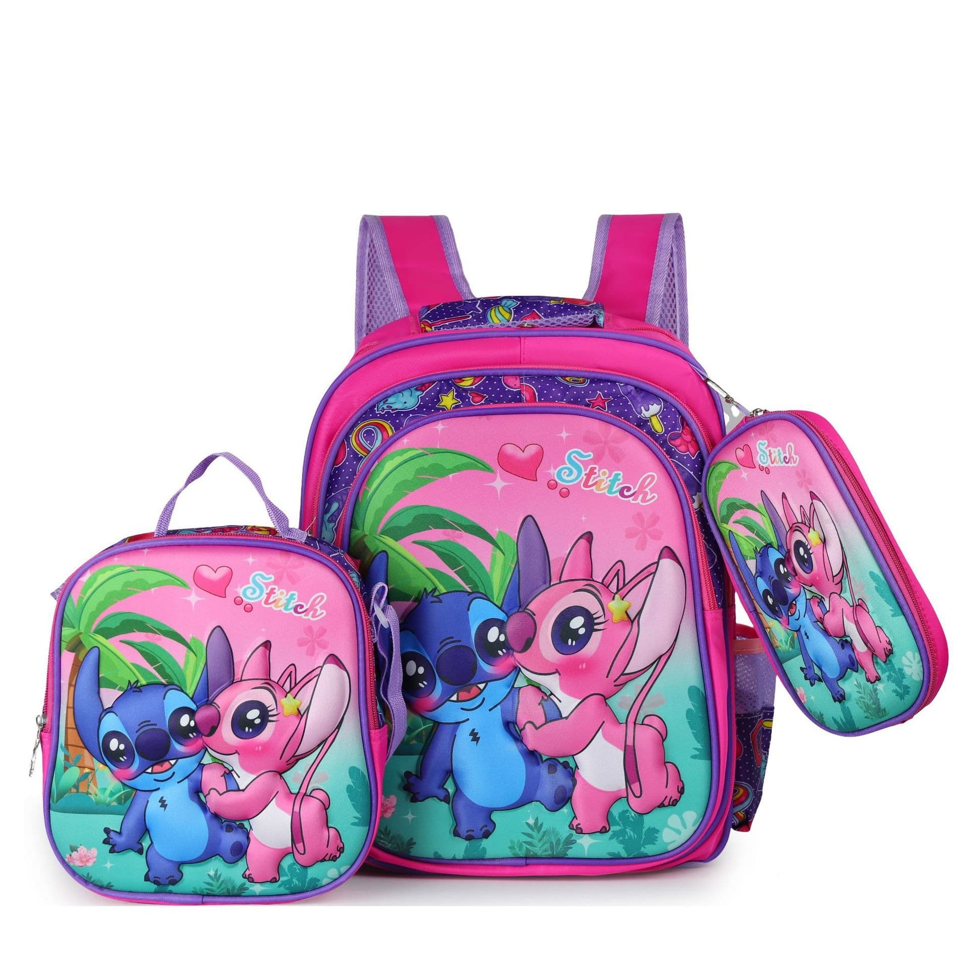 Cross-border Three-Piece Set Kids Backpack 16-Inch Fits Trolley Bag 3D Hard Shell labubu Kindergarten Trolley Style