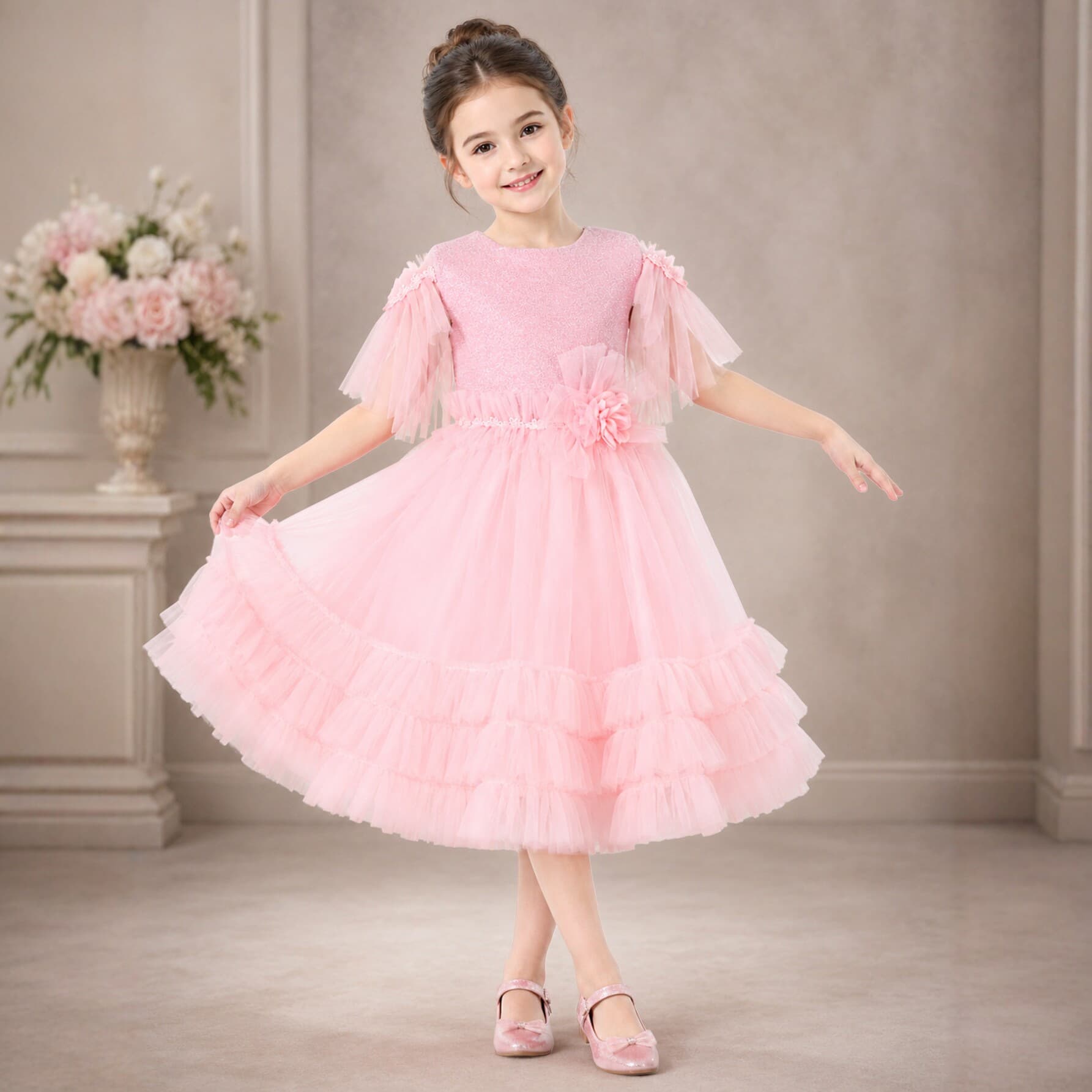 Custom Processing Cross-border Children's Princess Dress Girls Tulle Dress Wedding Dress Performance Dress Cake Dress