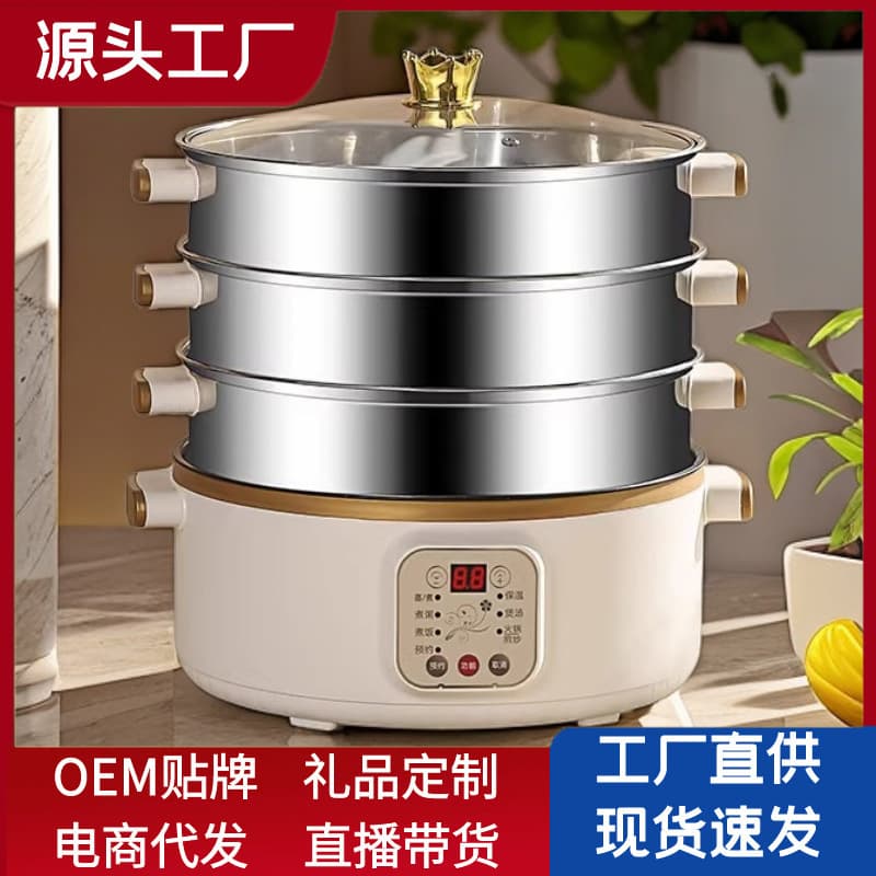 Wholesale Multi-function Electric Steamer Two/Three-tier Large Capacity Smart Timer Steam Pot Breakfast Maker Automatic Steaming and Boiling Pot