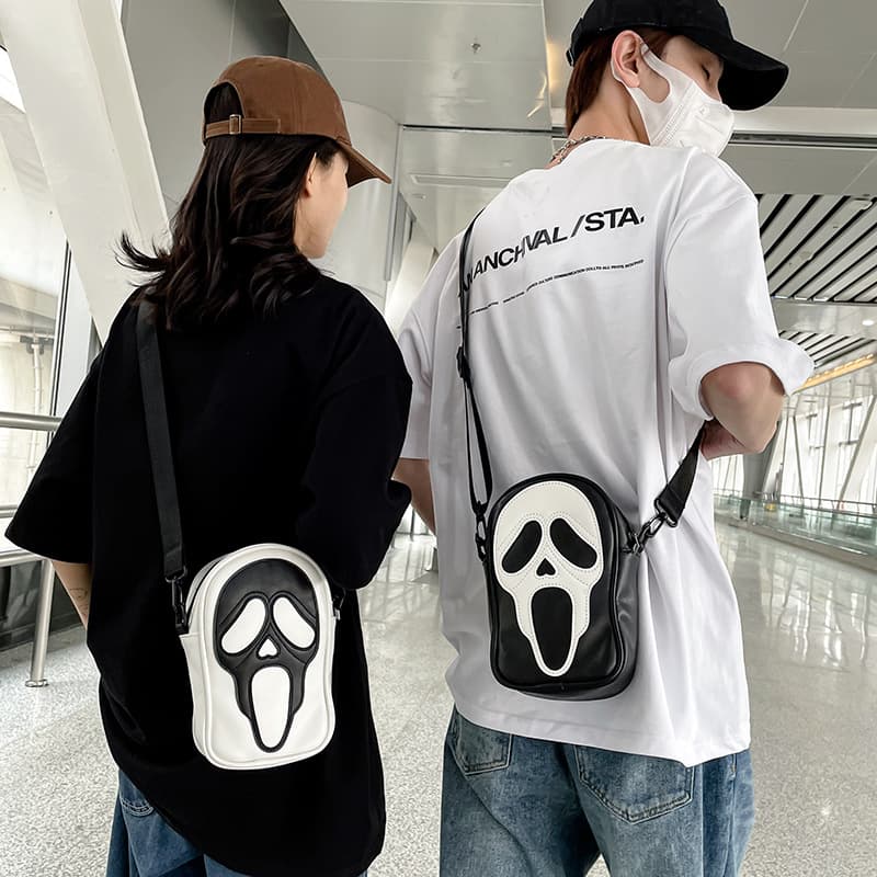 Foreign Trade Shoulder Bag Women Stylish Funny Skull Bag Men Halloween Ghost Messenger Bag PU Fashion Mobile Phone Small Shoulder Bag