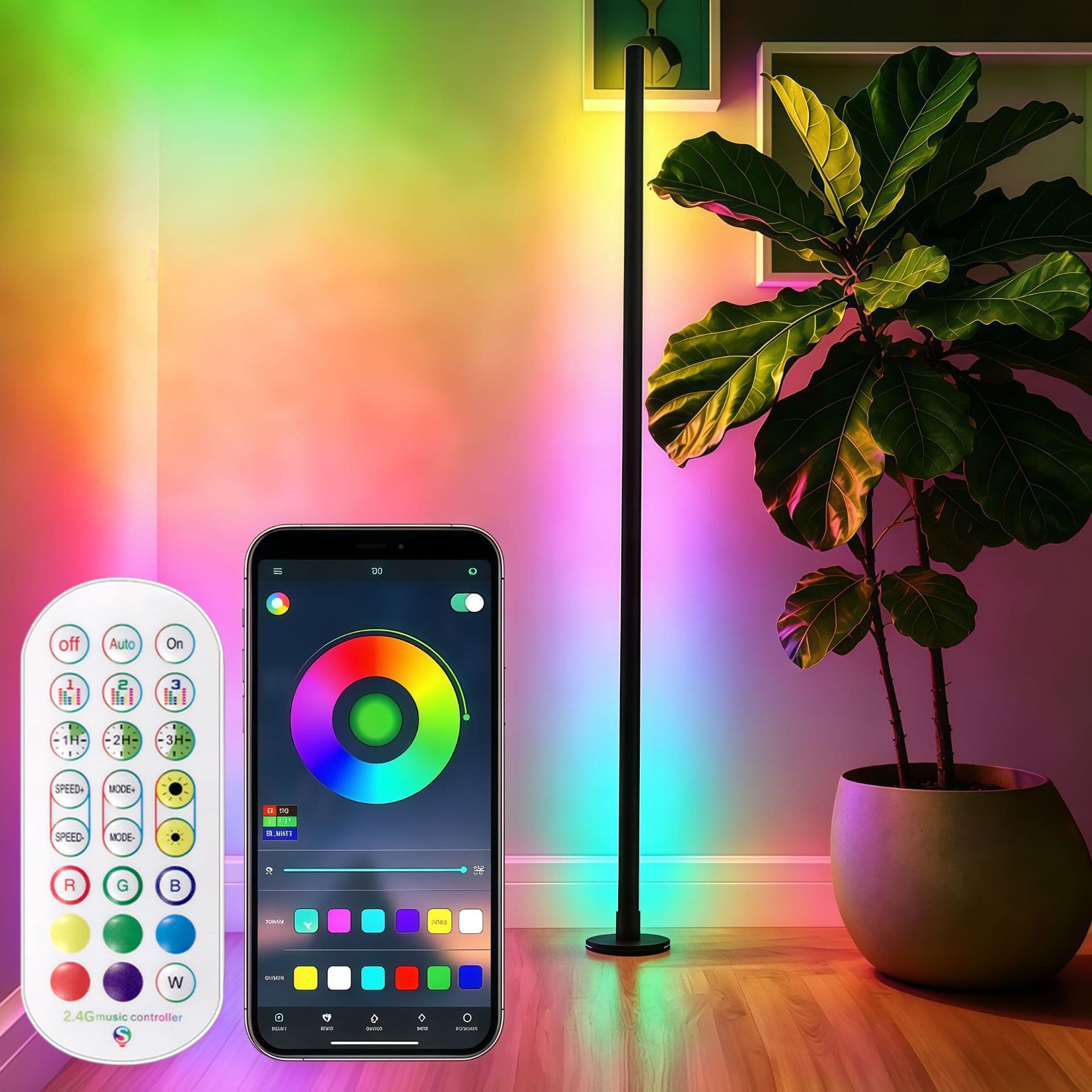 Factory Wholesale RGBIC Colorful Floor Lamp Corner Light Three-Section Splice Bluetooth LED Gaming Pickup Ambient Light