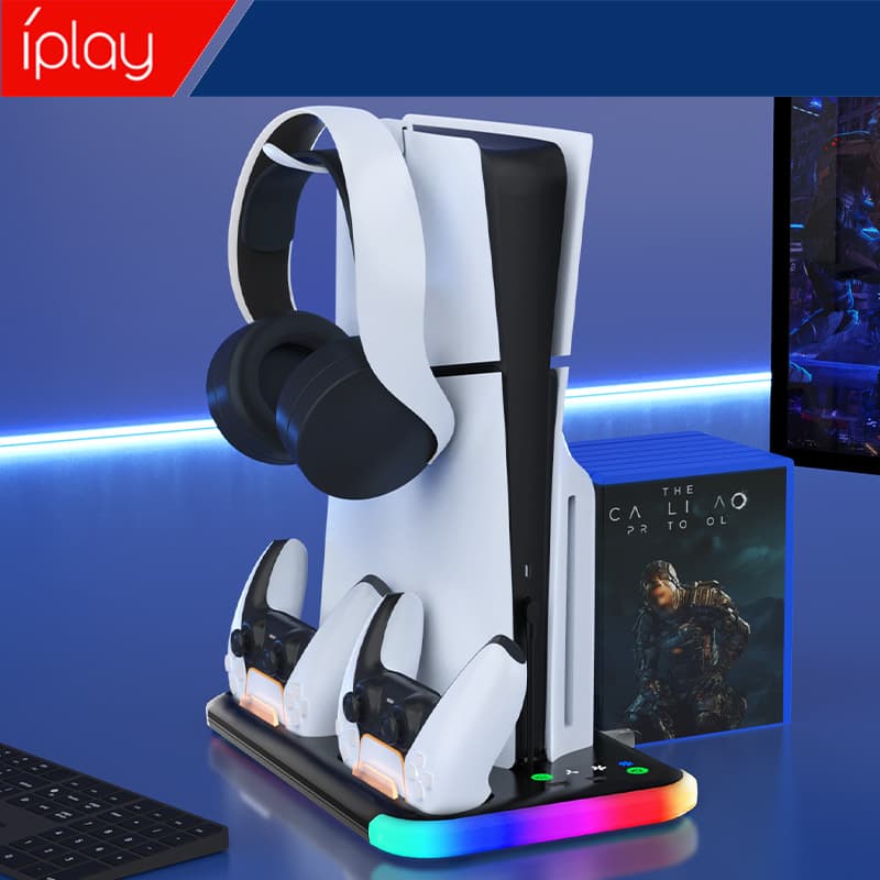 PS5PRO/PS5Slim console universal cooling charging base with RGB light PS5 handle holder charging headphone hanger