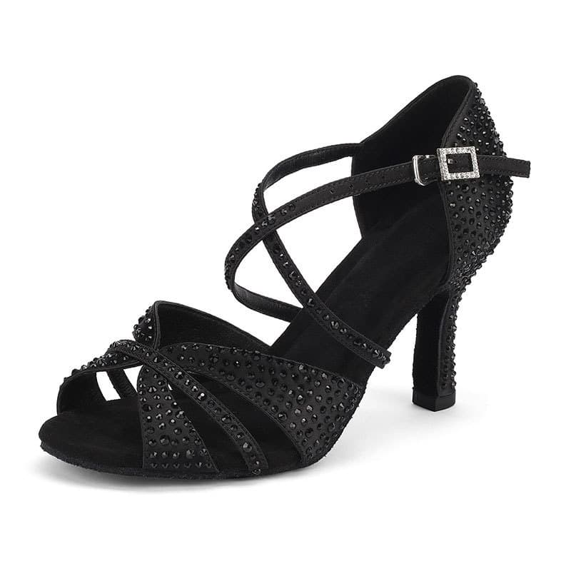 Jazz Dance High Heels Fish Mouth Mesh Cross Lace-Up Short Boots Women Jazz Dance Shoes Rhinestone Stiletto Heel