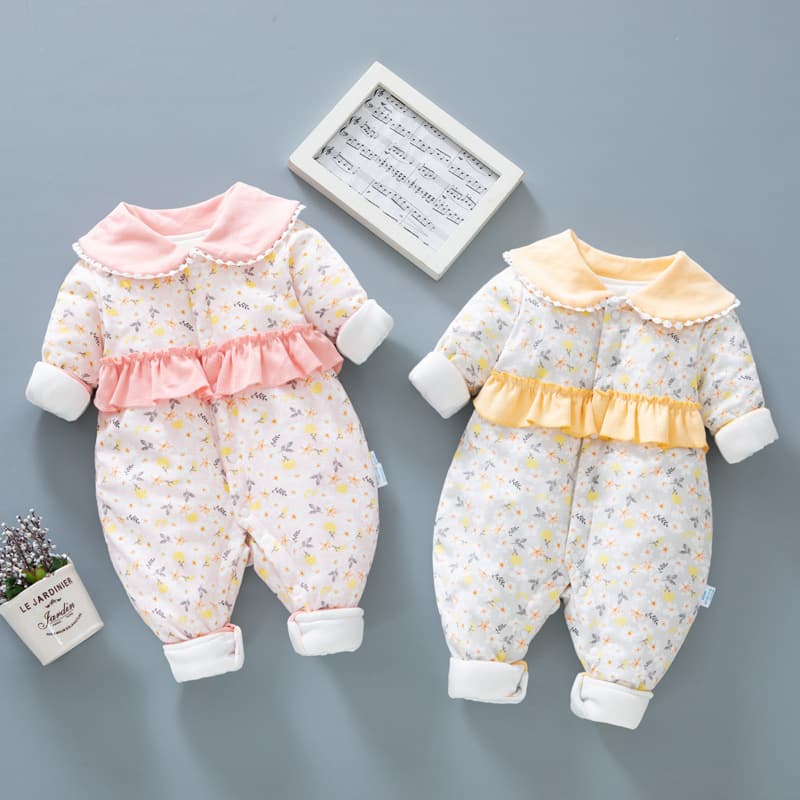 Western-style baby girl's one-piece clothespin cotton autumn and winter baby clothes newborn pure cotton romper thin cotton winter