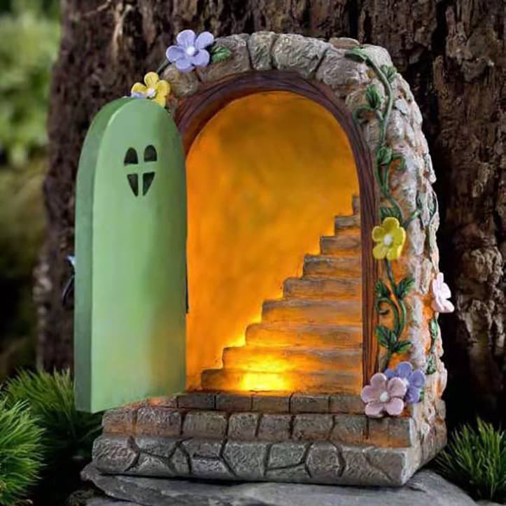 Cross-border Fairy Door Stair Solar Garden Resin Ornament Resin Craft Pastoral Design Stair Creative