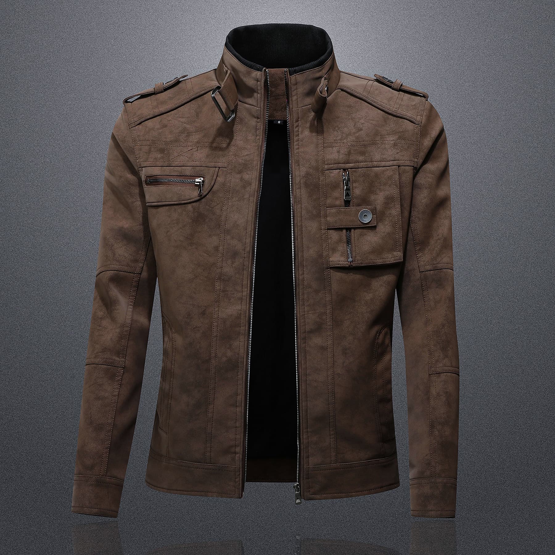 Cross-border Bestseller 2025 New Men's Suede PU Leather Jacket Stand Collar Motorcycle Coat Autumn Winter Retro Style