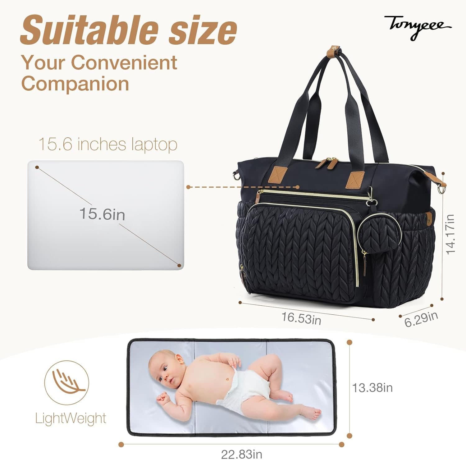 New Waterproof Diaper Tote Bag with Pacifier Case, Baby Bag with Changing Pad, Travel Mom Handbag