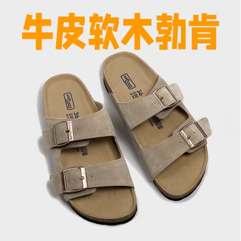 Genuine Leather Thick Sole Birkenstock Sandals Summer Outdoor Half-Slip Fisherman Clogs Versatile Casual Beach Shoes for Men and Women Large Size