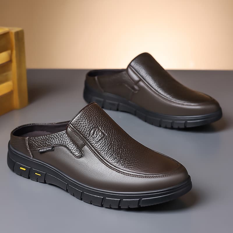 Baotou Slippers Men's Casual Versatile 2026 New Arrival Top Layer Cowhide Outdoor Versatile Korean Style Large Size 46 Half Slippers