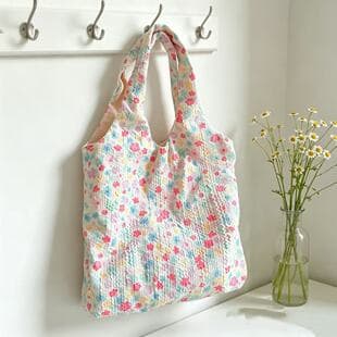Japanese Style Floral Tote Bag for Women Large Capacity Single Shoulder Bag Handbag Commute Student Canvas Bag Cute Versatile Style